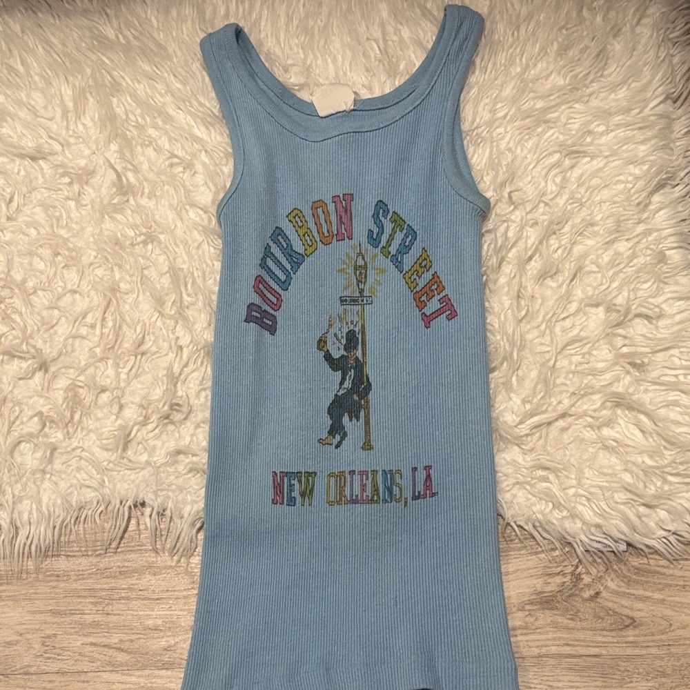 Unique rare New Orleans Vintage Blue Bourbon Street Tank Top